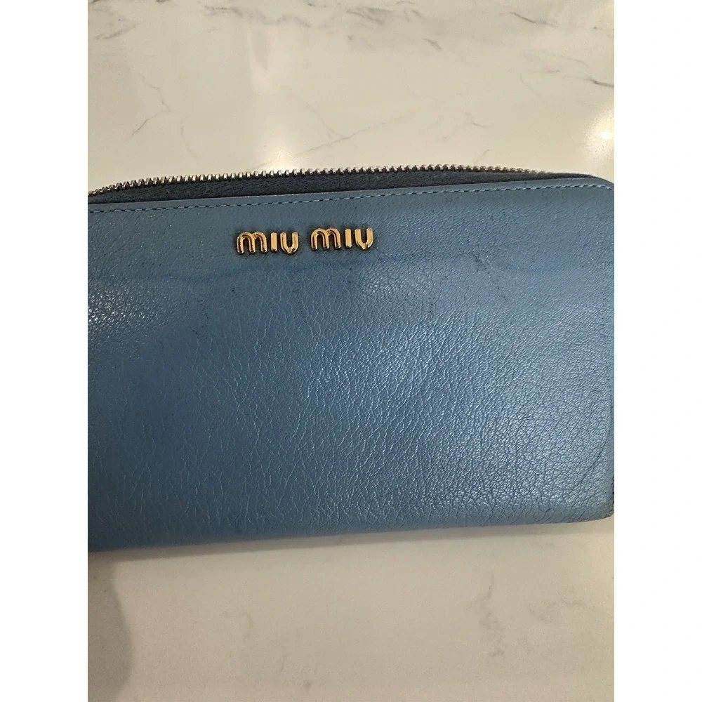 MIU MIU Blue Pink Leather Zip Around Wallet Clutch See PHOTOS FAIR CONDITION